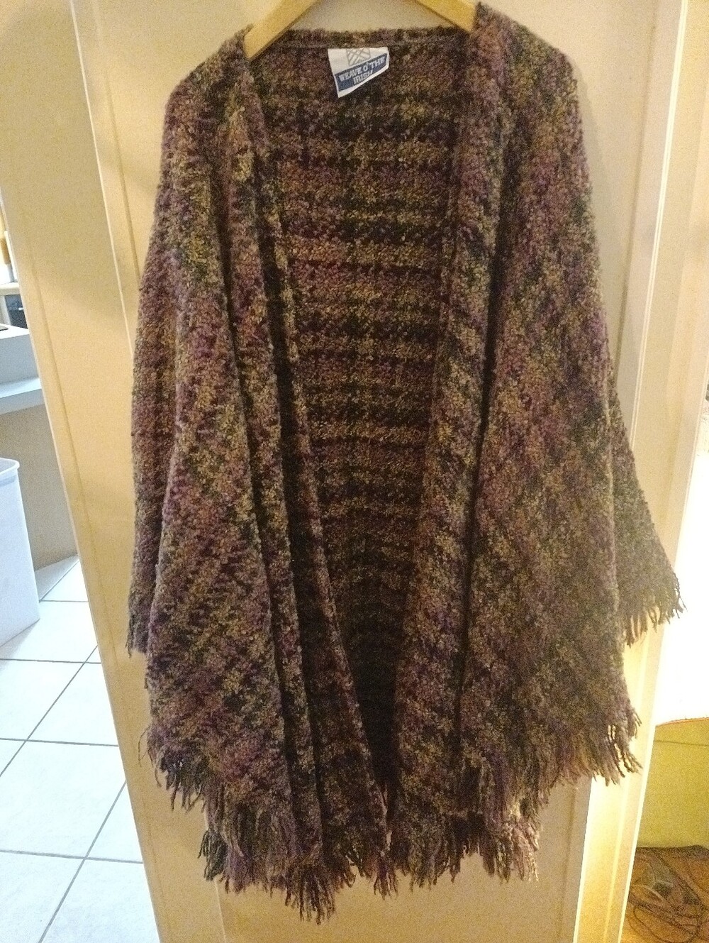 Weave O The Irish Multicolor Wool Fringe Open Front Poncho Jacket OS